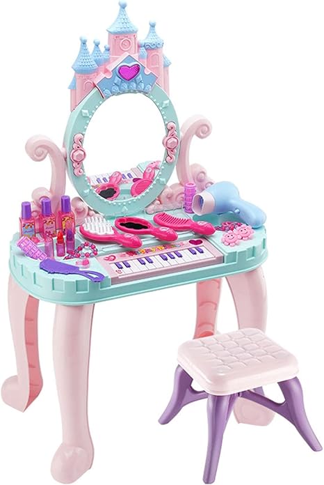 Amazon ままごと ドレッサー メイクセット お化粧セット おもちゃ 姫系 鏡台 スーツケース形 キッズ 知育玩具 お化粧ごっこ遊び お誕生日プレゼント ゼント椅子付き 4 7歳 女の子の化粧台セット お姫様の化粧台 女の子の化粧箱 子供のおもちゃのドライヤー メイク