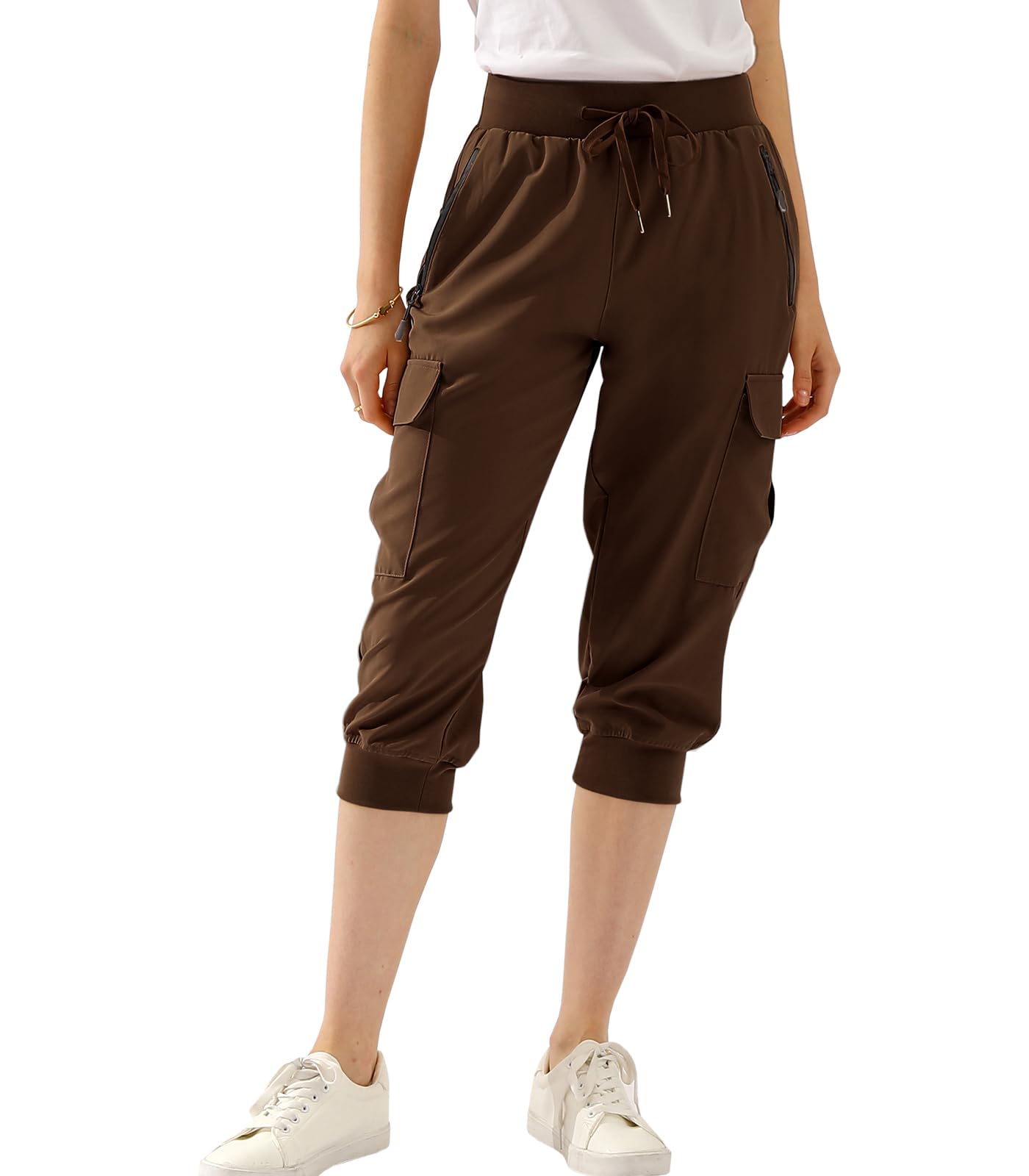 DOUBLJU Lightweight Hiking Capri Pants Sweatpants Women with Pockets Quick Dry Workout Cargo Joggers for Women with Plus