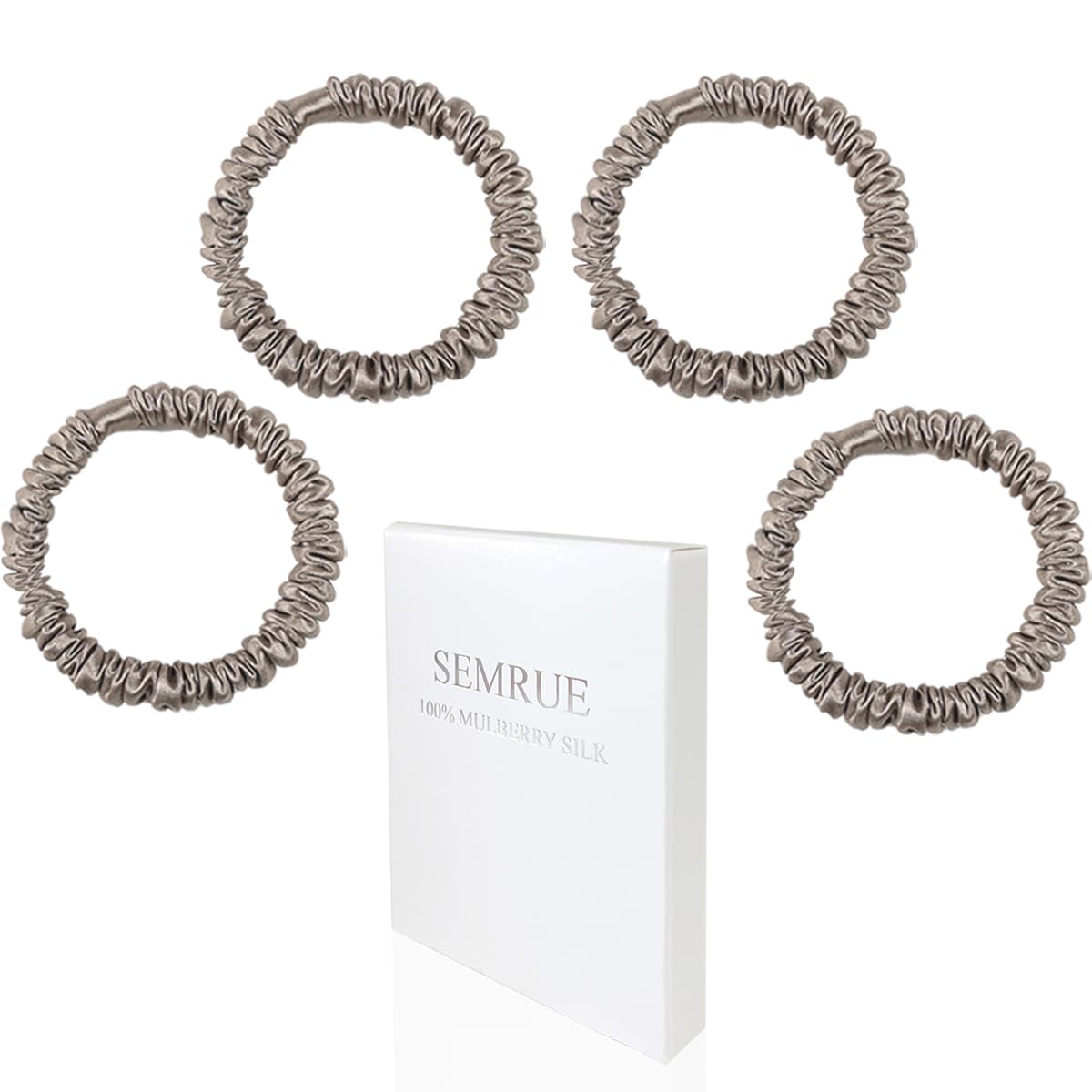 SEMRUE 22 Momme 100% Pure Mulberry Silk Scrunchies (4 PCS) - Small Hair Elastics and Ties for Women, Sleep Hair Care, No Damage, Apricot