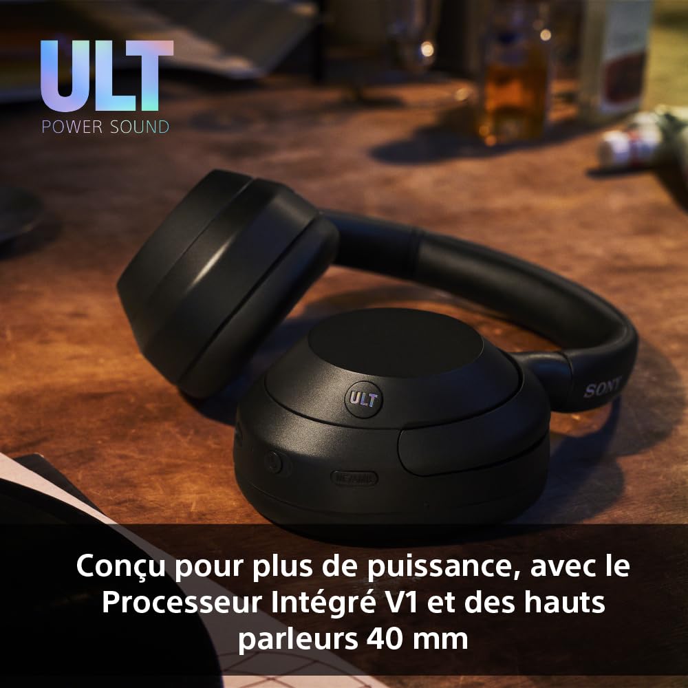 Sony ULT Wear Casque sans Fil Bluetooth ULT Power Sound Basses Profondes Réduction de Bruit Autonomie 30 Heures Noir