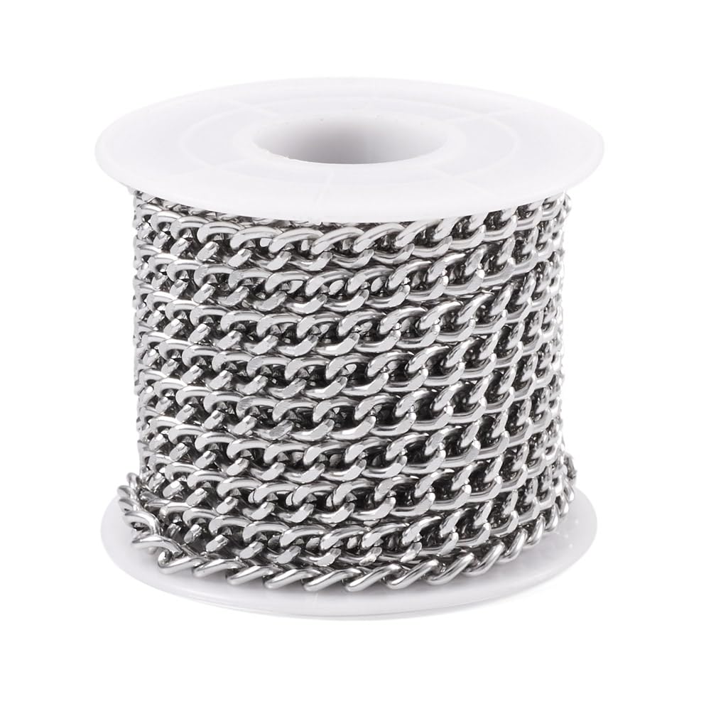Catena barbazzale in alluminio, 16,4 piedi, non saldata, intrecciata, con maglie spesse da 7x5x1,5 mm, per la creazione di collane e gioielli fai da te