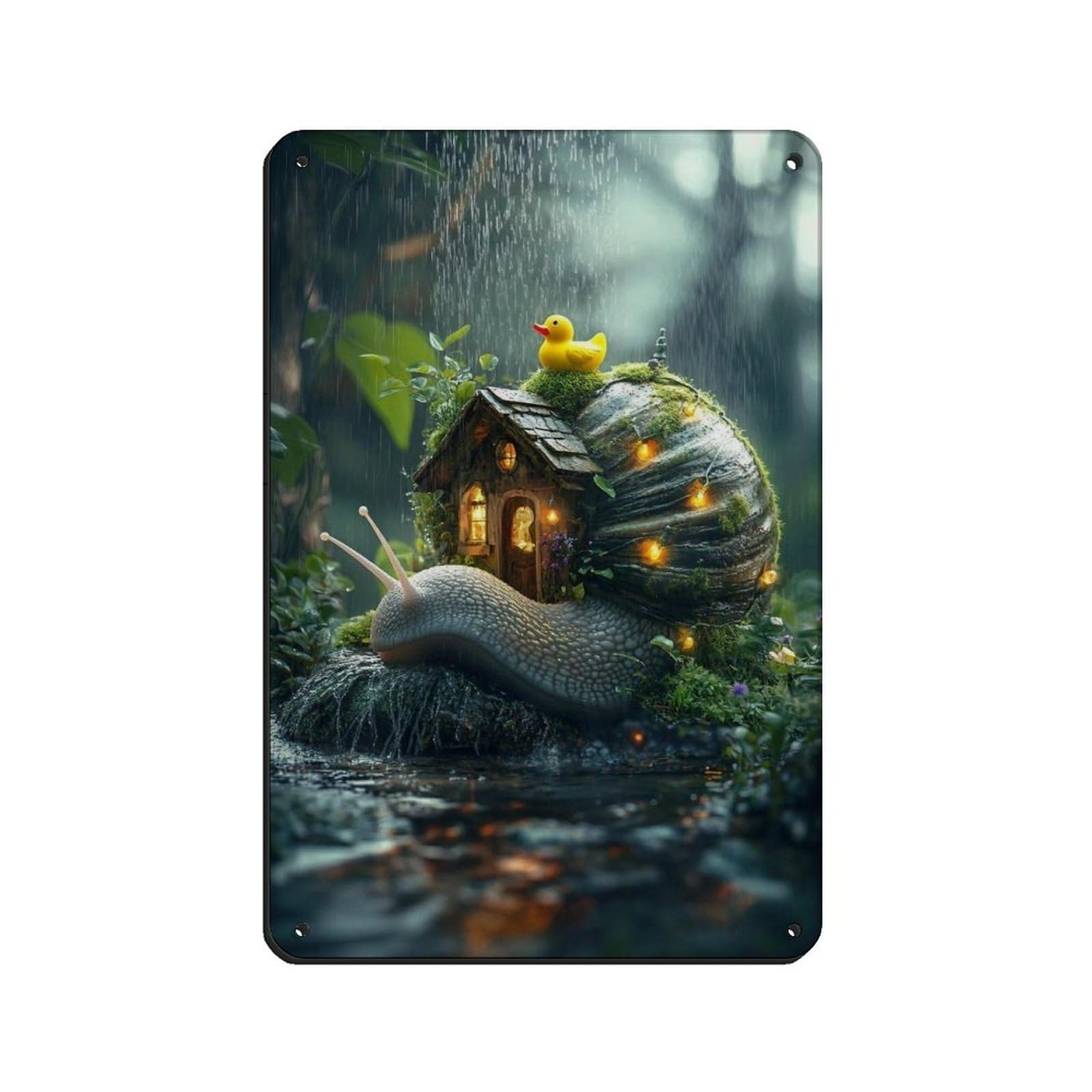 Lxwnze 20L X 30W Cm Enchanted Snail Home,Fantasy Forest Scene Tin Sign Vintage Metal Pub Club Cafe Bar Home Wall Art Decoration Poster Retro 8X12inch(20X30cm)