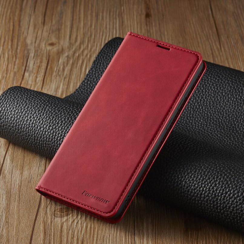 Generic Étui compatible avec Samsung Galaxy S23 Ultra (couleur : rouge) Étui à rabat magnétique en cuir rétro en silicone