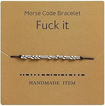 Morse Code Bracelet ​Beads on Silk Cord Bracelet Silver Secret Code Bracelet Gift (Fuck it)