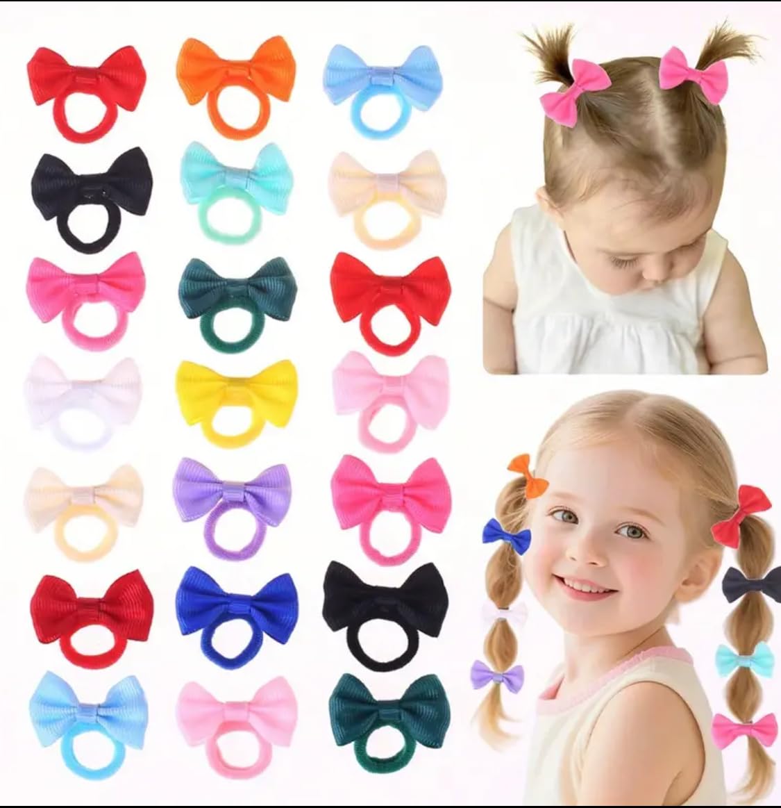 12 Pack Colorful Bow Hair Ties for Girls, Elastic Rubber Band Hair Holders, Soft Ponytail Accessories in Multiple Colors for Toddlers and Young Children-image-35