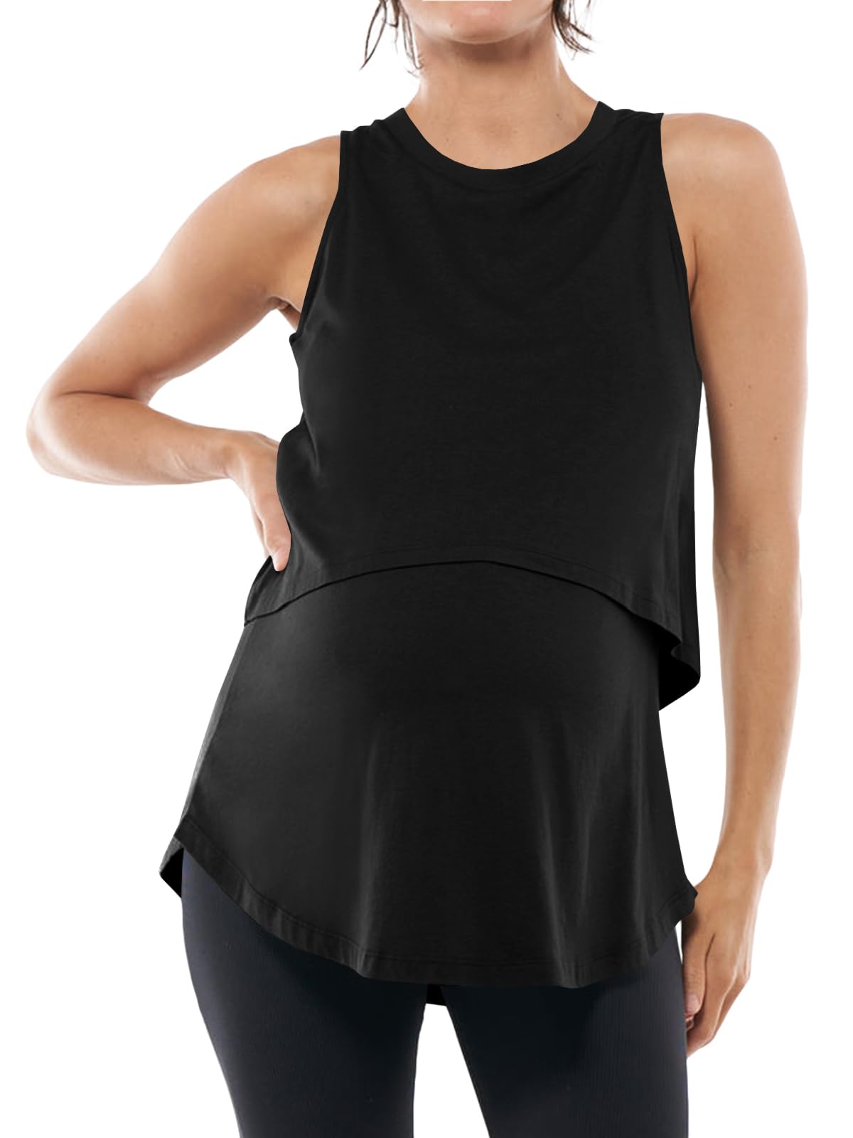Tankaneo Camiseta sin mangas de lactancia de verano para mujer, de doble capa, ropa de embarazo