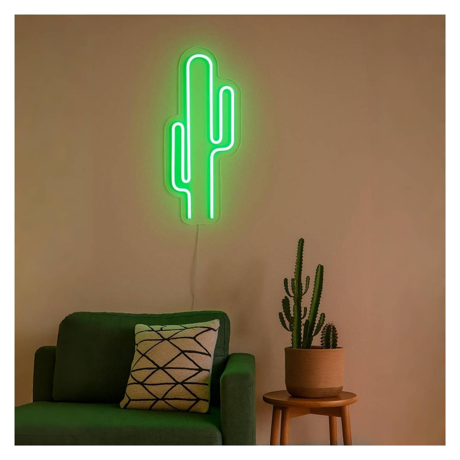Shouxi B Sign Lamp Cactus Neon Sign, Suitable For Edroom, Living Room Or Office Decor With Dimmable 51Cm