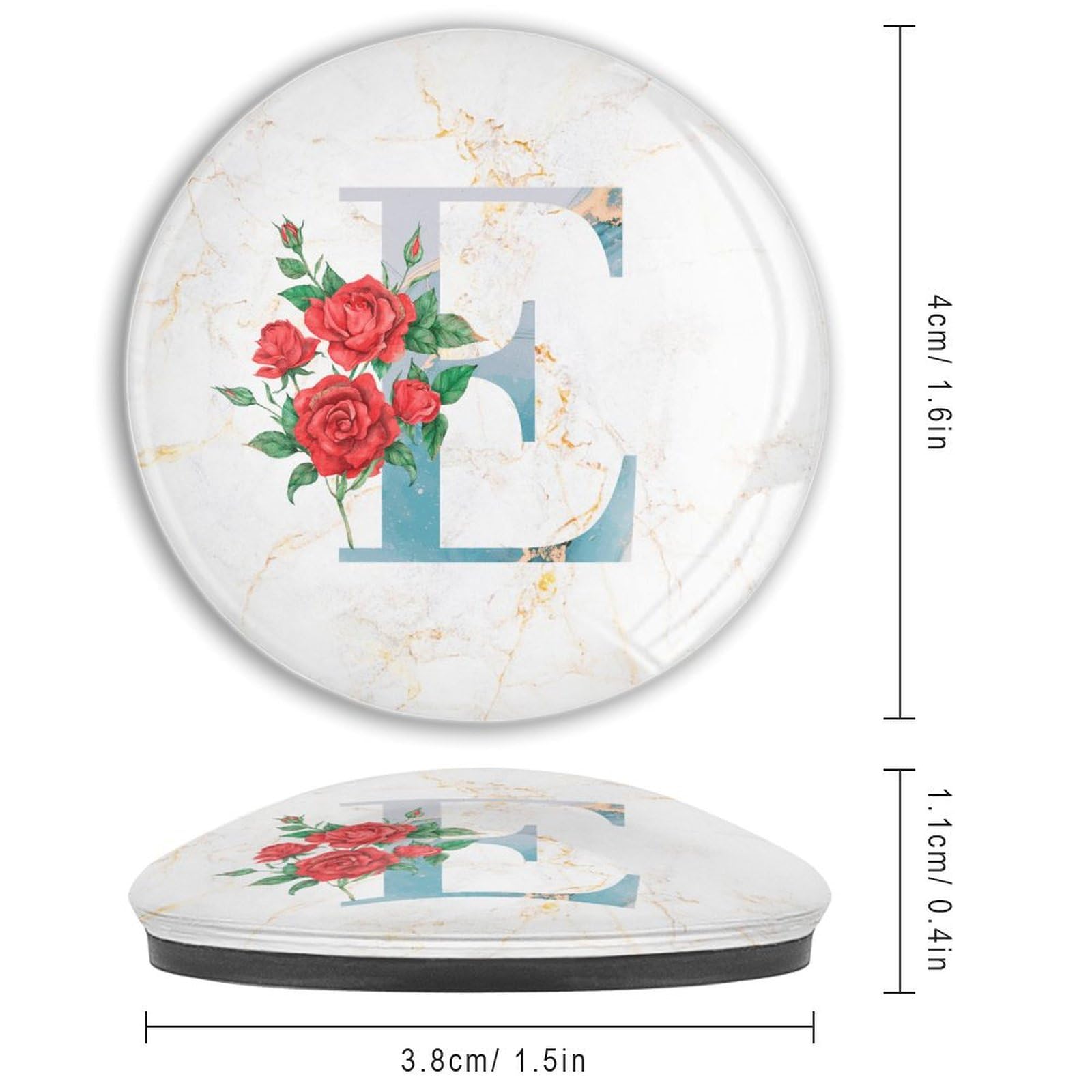 Imanes de nevera de vidrio, imanes pequeños, letra E inicial, imanes de casillero, monograma floral rojo, apellido, calcomanías magnéticas perfectas para decoración de puertas de garaje,