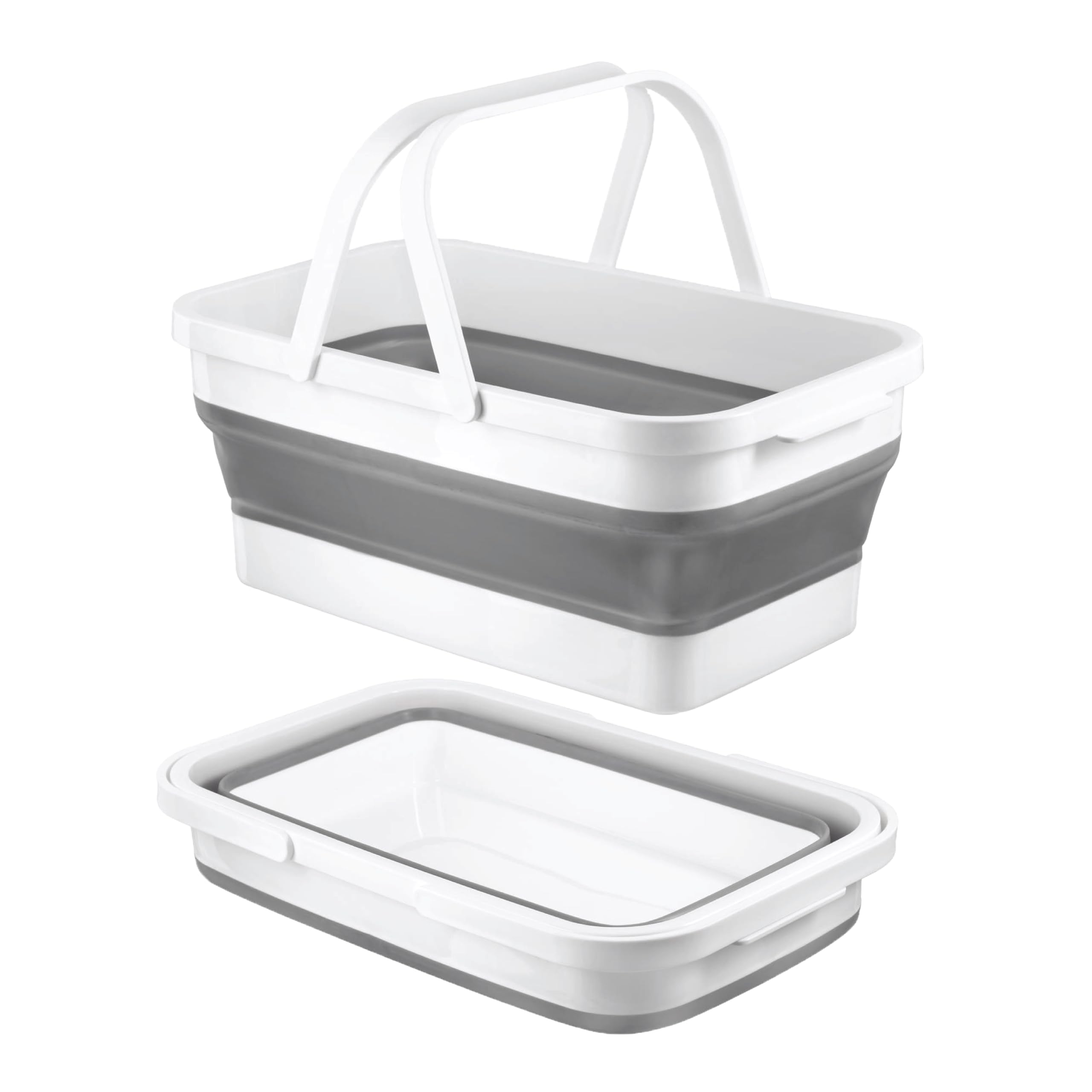 HOMESHOPA Collapsible Rectangular Carry Basket, Foldable Plastic Shopping Basket with Carry Handle, Portable Space Saving Storage Container, Ideal for Storage Laundry Camping Outdoor Activities, Grey