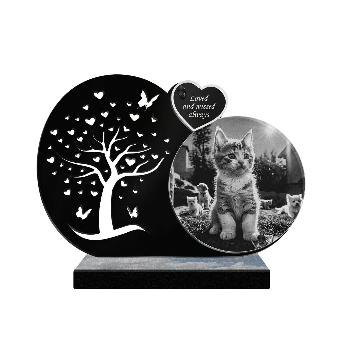 ETERNEL - Personalized Memorial Plaque Tree with Butterflies - Kitten, Cat, Animal - Customizable text, laser-engraved memorial plaque for tribute, tombstone, mortuary, funeral, mourning