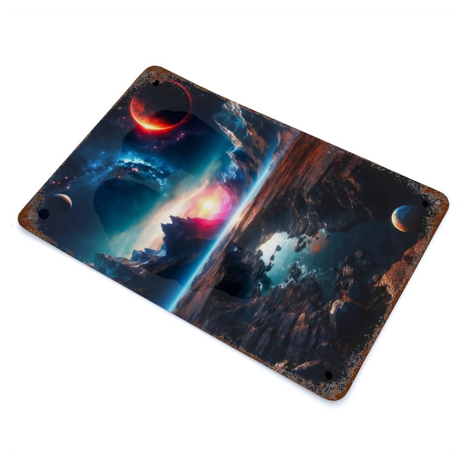 Distressed Metal Wall Sign Strange Planets 11.8"x7.9", Retro Wall Decor for Basement, Hobby Room And Garage Decor
