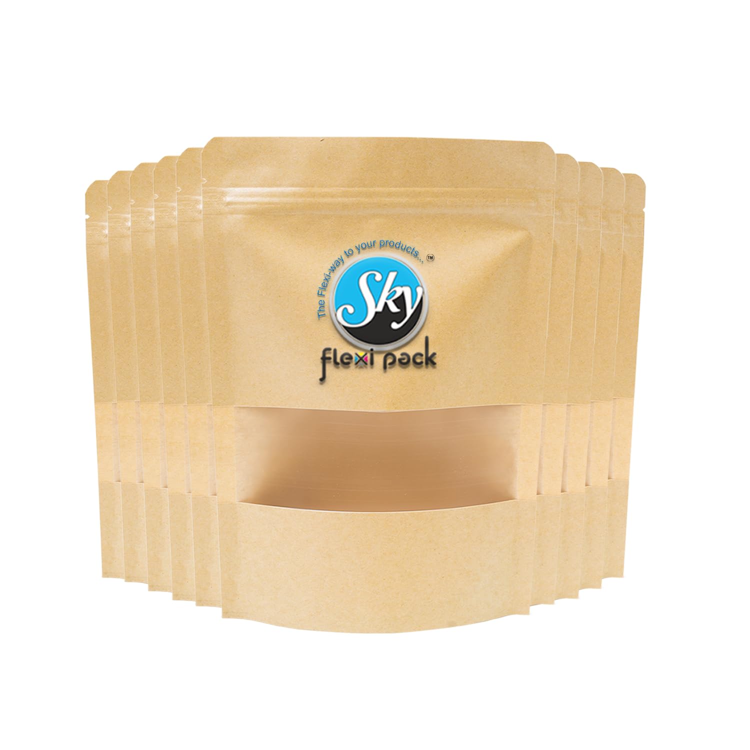 Kraft Paper Ziplock Pouch 12 x 20cm, Pack of 50 Airtight Reusable Stand Up Waterproof Multi-purpose Storage Bags with Rectangle Transparent Window, Capacity up to 250g