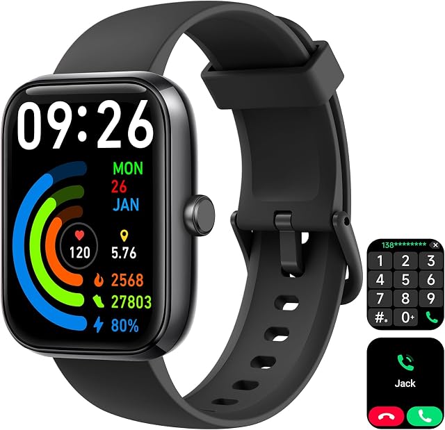 Smart Watch for Men Women with Bluetooth Call, Alexa Built-in, Heart Rate & Sleep Monitor, 1.83" DIY Dial Fitness Watch with 100+ Sport Modes, IP68 Waterproof, Compatible with Android iOS