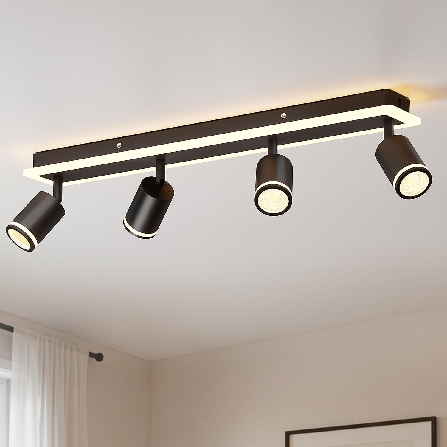 Lvwit 4 Black Pc Lampshade Ceiling Light Fitting,4 Way Spot Light,Bedroom Lights Ceiling With Gu10,Adjustable Ceiling Light,Kitchen Lights Ceiling,Spotlights Bar Lighting,Spotlights Ceiling Lights Rotatable,(No Bulbs)