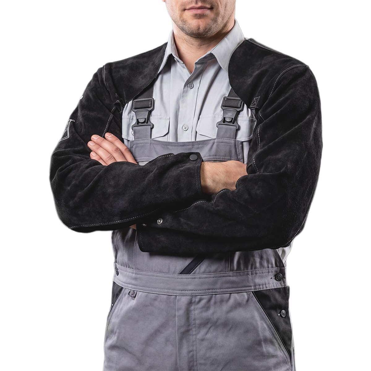 STAHLWERK Manches pour soudeurs | Manchettes pour soudeurs | Manchettes de protection pour soudeurs | Vêtements de protection pour soudeurs avec bretelles en cuir croûte de haute qualité