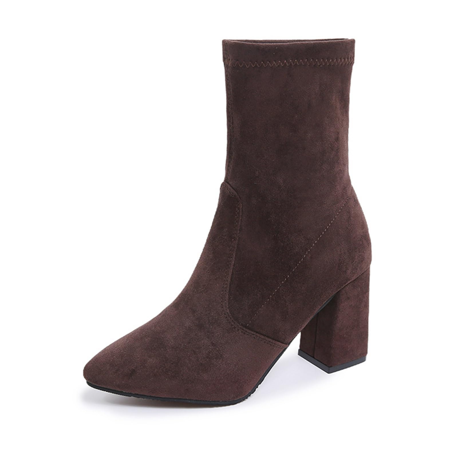 Womens Suede Pull On Block Heel Mid Calf Boots Pointed Toe Vintage Chunky Heel Ankle Boots for Prom