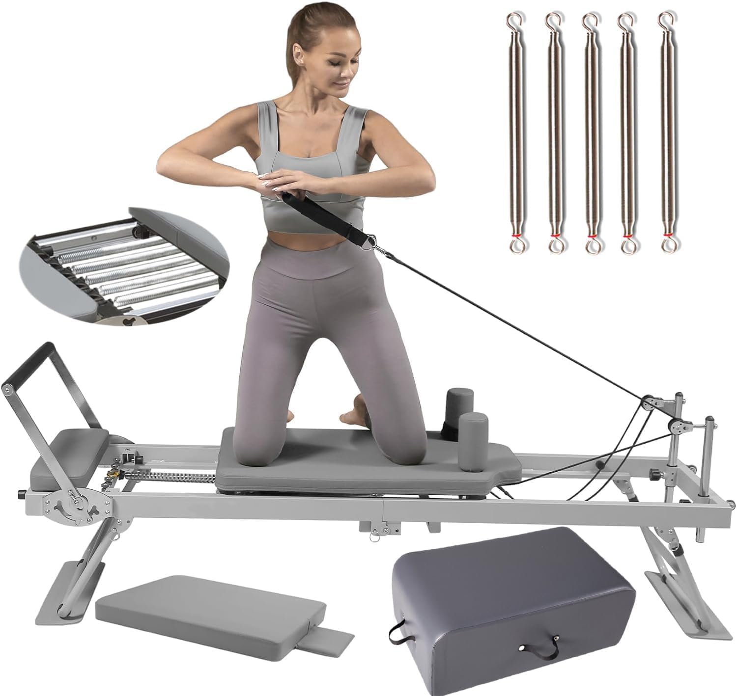 Pilates Reformer Maszyna do treningu domowego, składany sprzęt do ćwiczeń z kwadratowym pudełkiem i trampoliną, idealna do treningu wzmacniającego i elastycznego