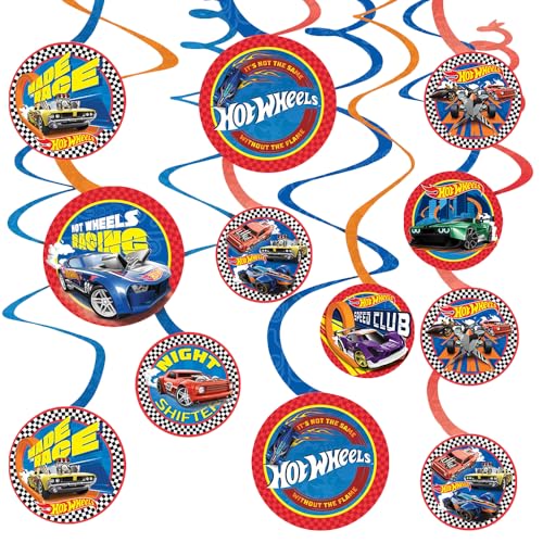 Hot Wheels Multicolor Paper Spiral Decorations - 12-Piece Set with 5