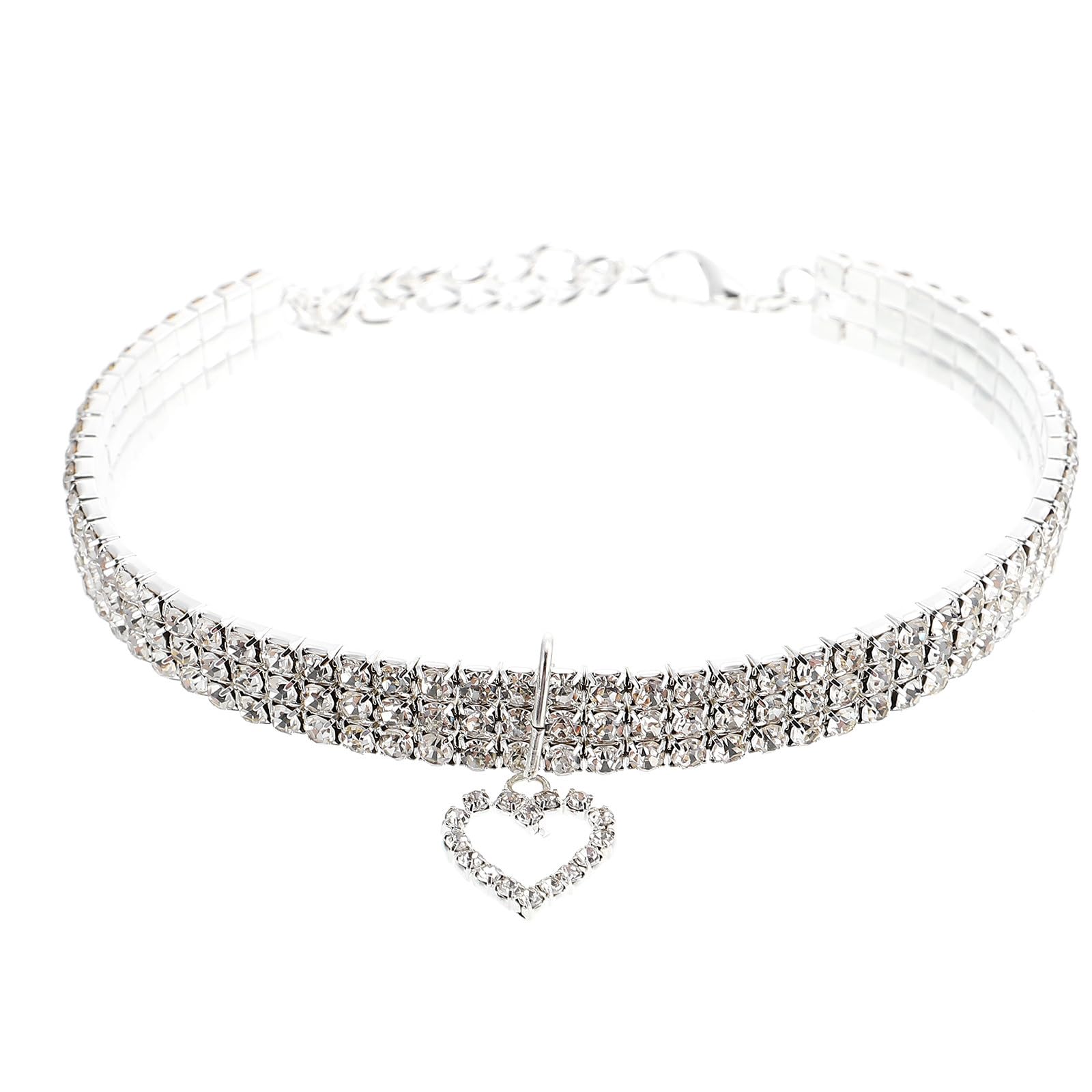 Collare per Cani Cuccioli con Pietre Decorative Elastiche Bianche con Ciondolo a Forma di Cuore Facile da Mettere e Protezione per Collo del Cane