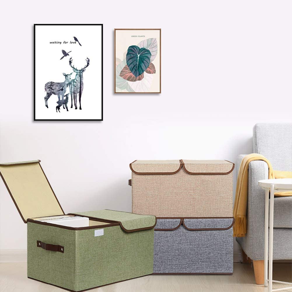 Ensemble De Boîtes De Rangement Pliables En Tissu Et Lin Avec Poignées