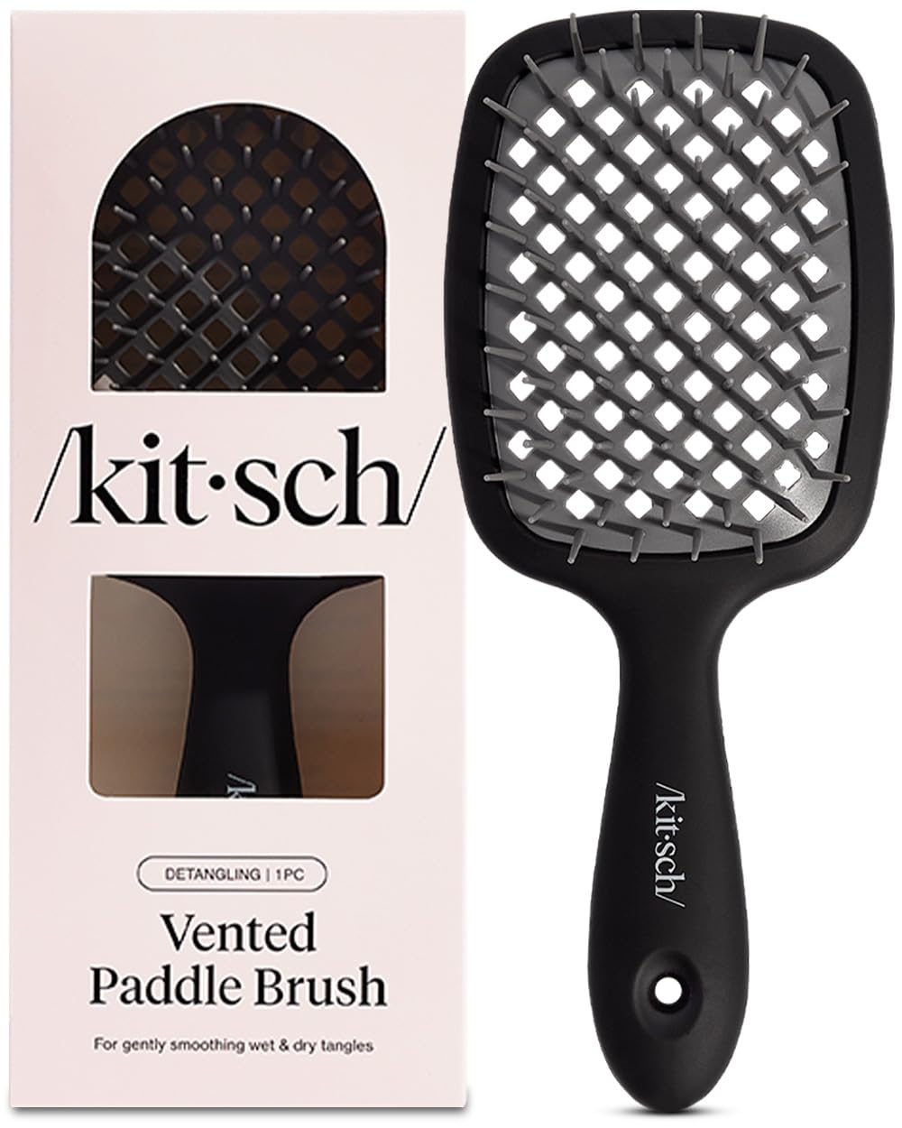 Kitsch Lightweight Vented Hair Brush Detangler for Women Men & Toddlers, Black