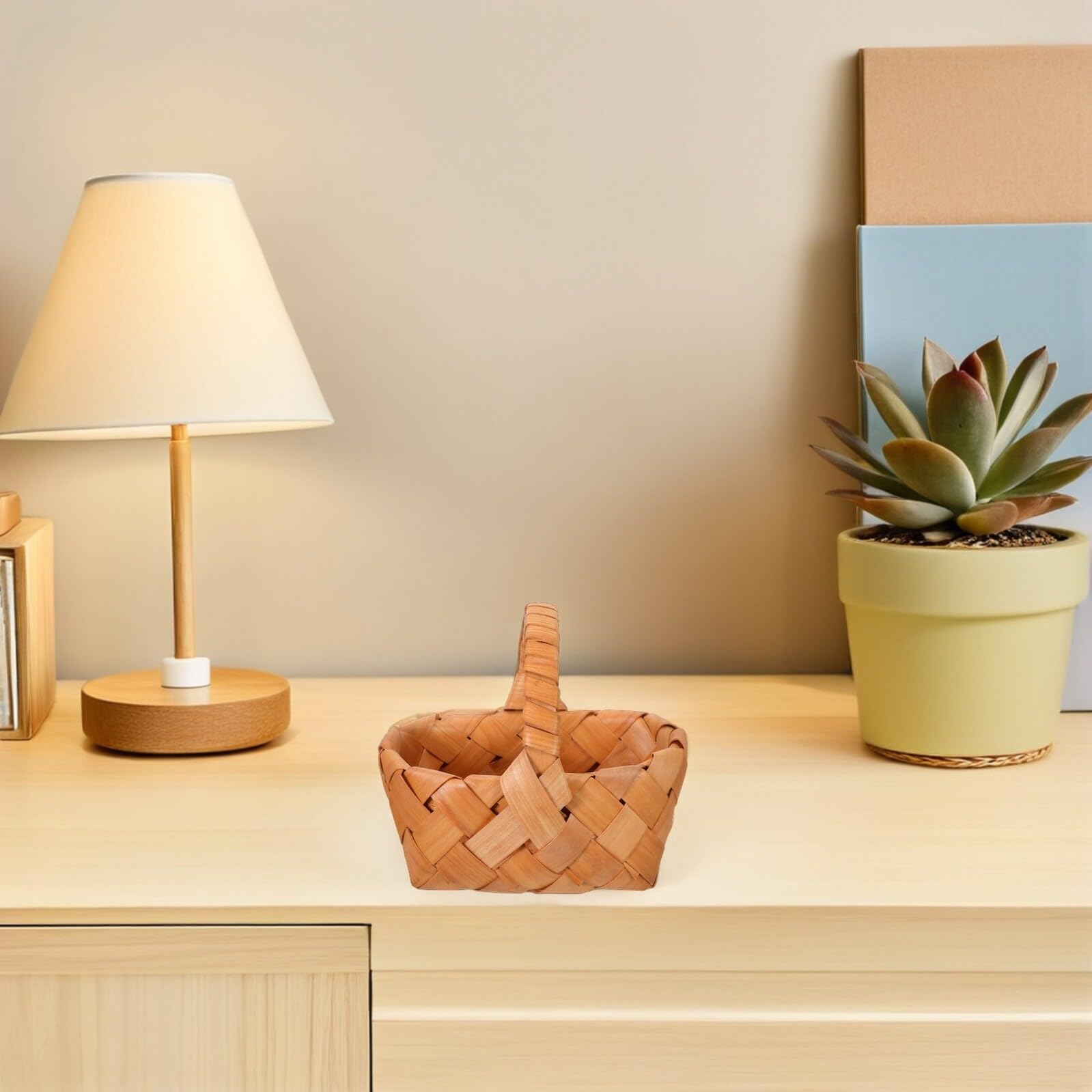 Artibetter 4 Cestas de Mimbre Pequeñas Tejidas en Madera con Asas Mini Cesta para Almacenamiento y Regalos Color Camel Ideales para Organización en Hogar Fiestas y de 4
