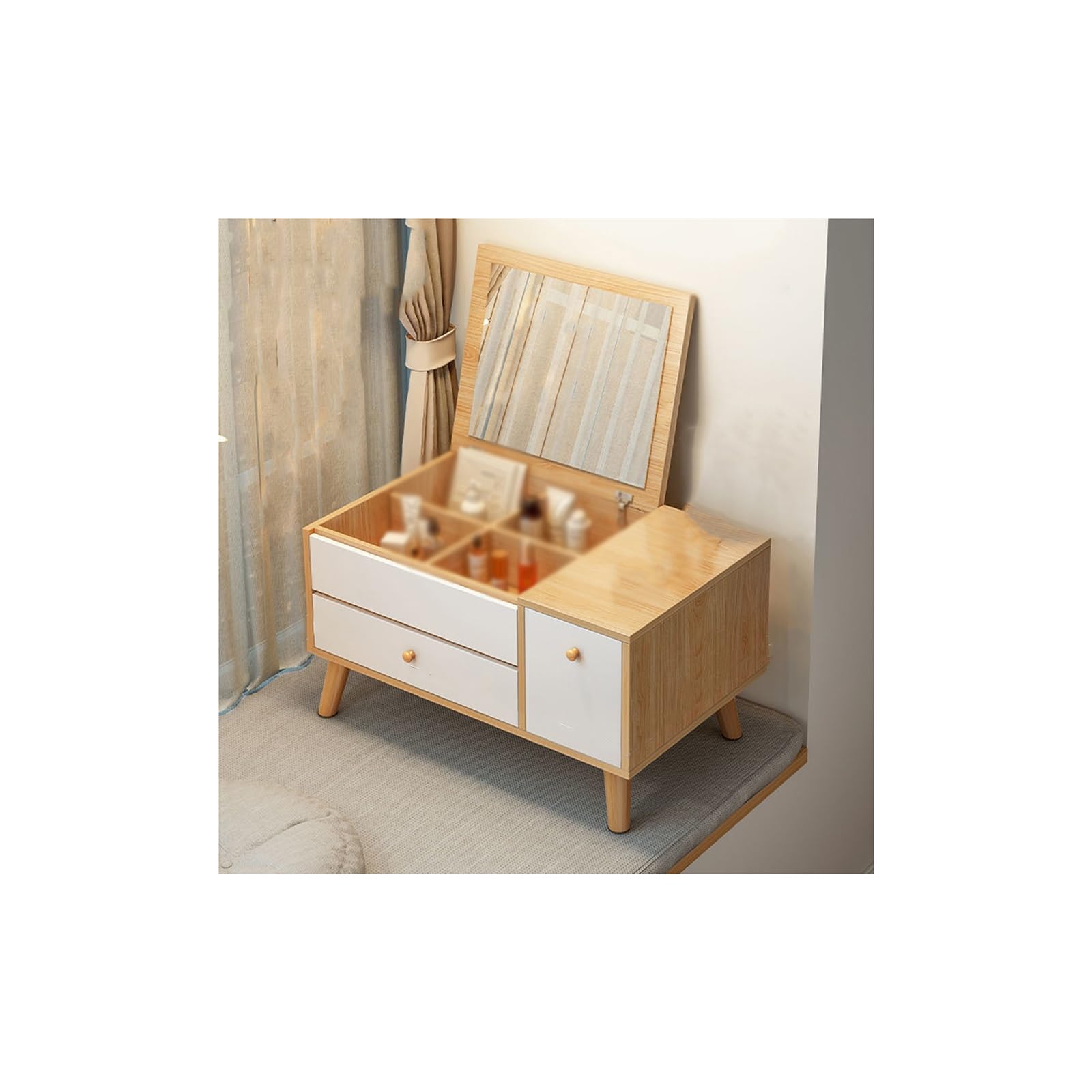asdchZen White Vanity Set With Lights Flip-Top Mirror Integrated Dressing Table & Makeup Desk For Women-Stylish Bedroom Furniture Perfect For Makeup & Grooming
