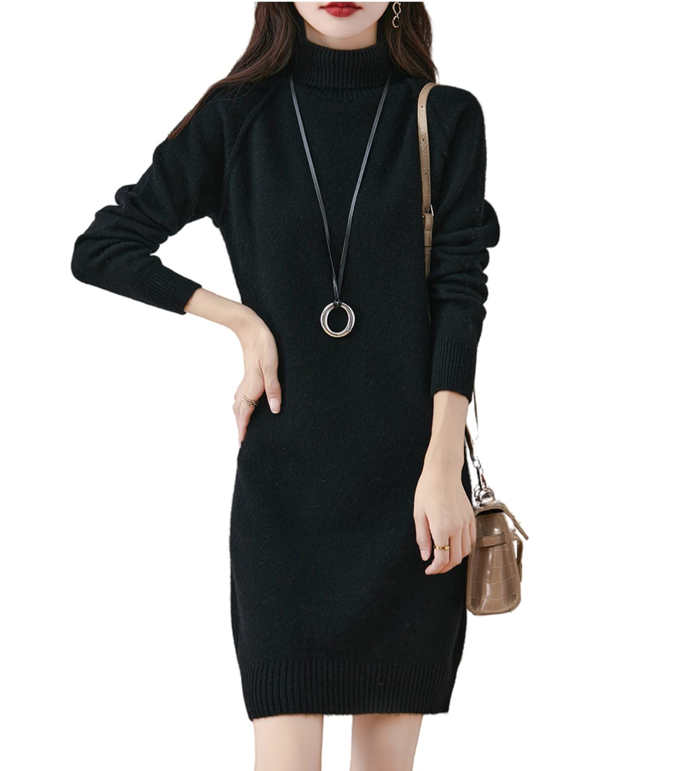 Maglione spesso da donna, a collo alto, maniche raglan, in lana merino, per autunno e inverno, lavorato a maglia