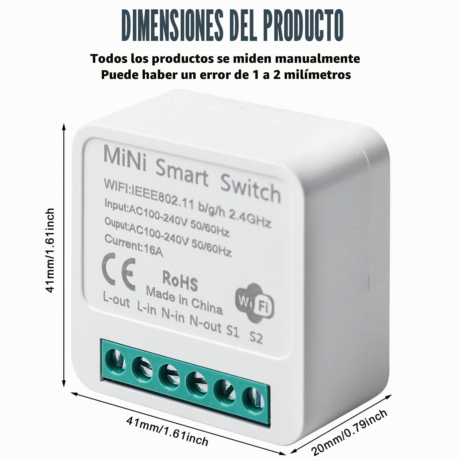 6 interruptores de luz inteligentes, módulo de 2 vías: mini interruptor Wi-Fi, se ajusta detrás del interruptor de pared, interruptor de luz inteligente, módulo compatible con Tuya, Alexa y Google