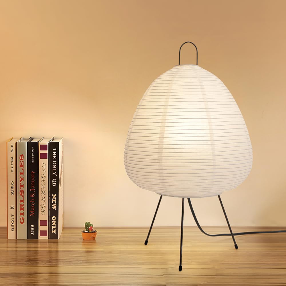 Kariosid Japanese Paper Lamp,Noguchi Style Table Light,Japanese Decor Rice Paper Lantern Lamp,Handmade Akari Floor Light,White Cozy Japandi Style LAMP for Living Room,Bedside(Noguchi Desk lamp)