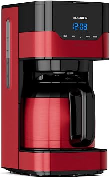 Klarstein Arabica Coffee Machine with Filter - Filter Coffee Machine, 800 Watt, EasyTouch Control, 1.2 L, Up to 12 Cups, with Permanent Filter, Red/Black