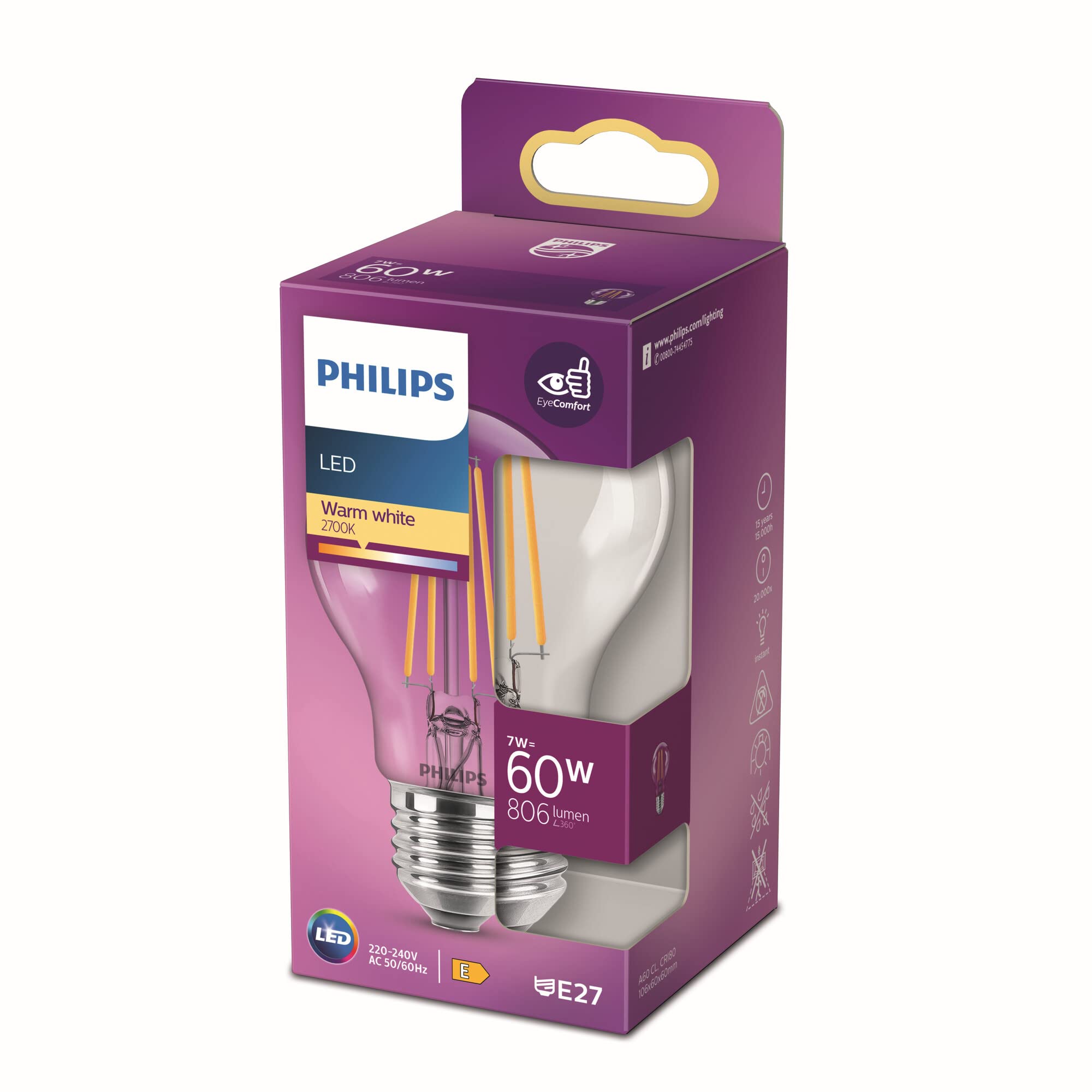 Philips 77757900 LED Bulb E-27 7W=60W Warm White Pear Shape