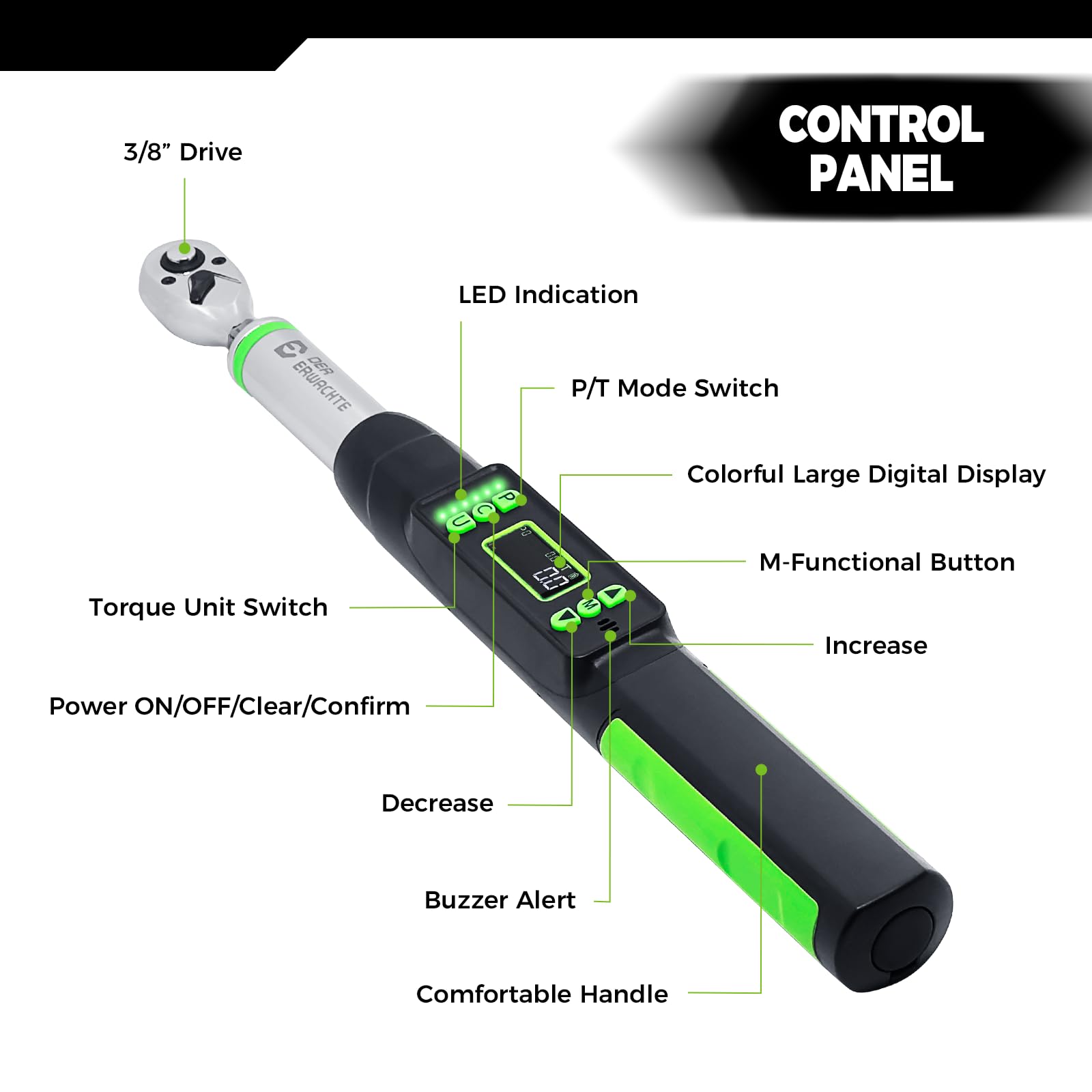 Llave dinamométrica digital de 3/8 con valor preestablecido 1.5-99.5