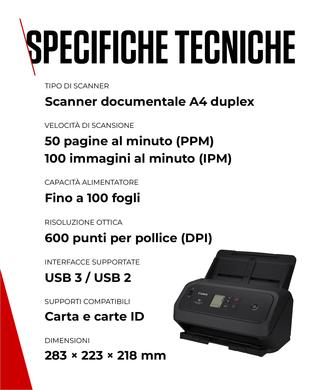 Canon imageFORMULA DR-C350 Scanner documenti A4 | Design compatto e avanzata elaborazione immagini per ufficio | Alimentatore automatico da 100 fogli | Con Canon CaptureOnTouch Pro