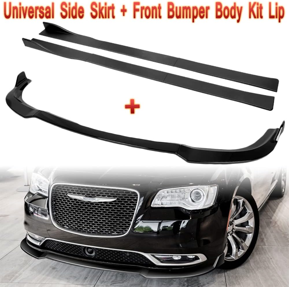 Q1-TECH, 9-Piece Front Bumper Body Kit Lip & Side Skirt Extensions Diffuser Set Compatible with 2015-2023 Chrysler 300, Front Bumper Lip Air Chin Body Kit Splitter ABS, Painted Glossy Black