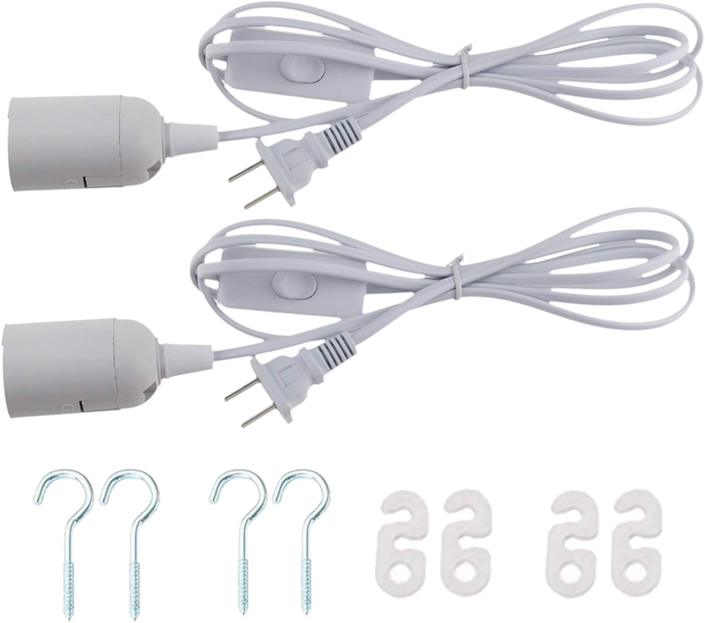 Rextin 2 pcs E26/E27 LED Light Socket 5.9FT Extension Cord with On/Off Switch and US AC Power Plug Bulb Socket for Pendant Lighting Bulb Lamp in Kitchen Bedroom Restaurant (2 Packs)