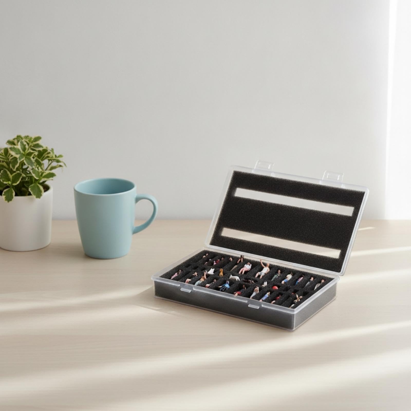 Estuche para 6 Figuras en Miniatura, Organizador con Tapa Abatible Transparente Y Recortes de Espuma Negra para Mantener Las Figuras Delicadas en Posi, 4 Piezas