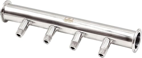 HFS (R) Abrazadera triple de 1.5 "a NPT Colector de cuatro vías (4) 38 "NPT macho 12" longitud 304 acero inoxidable