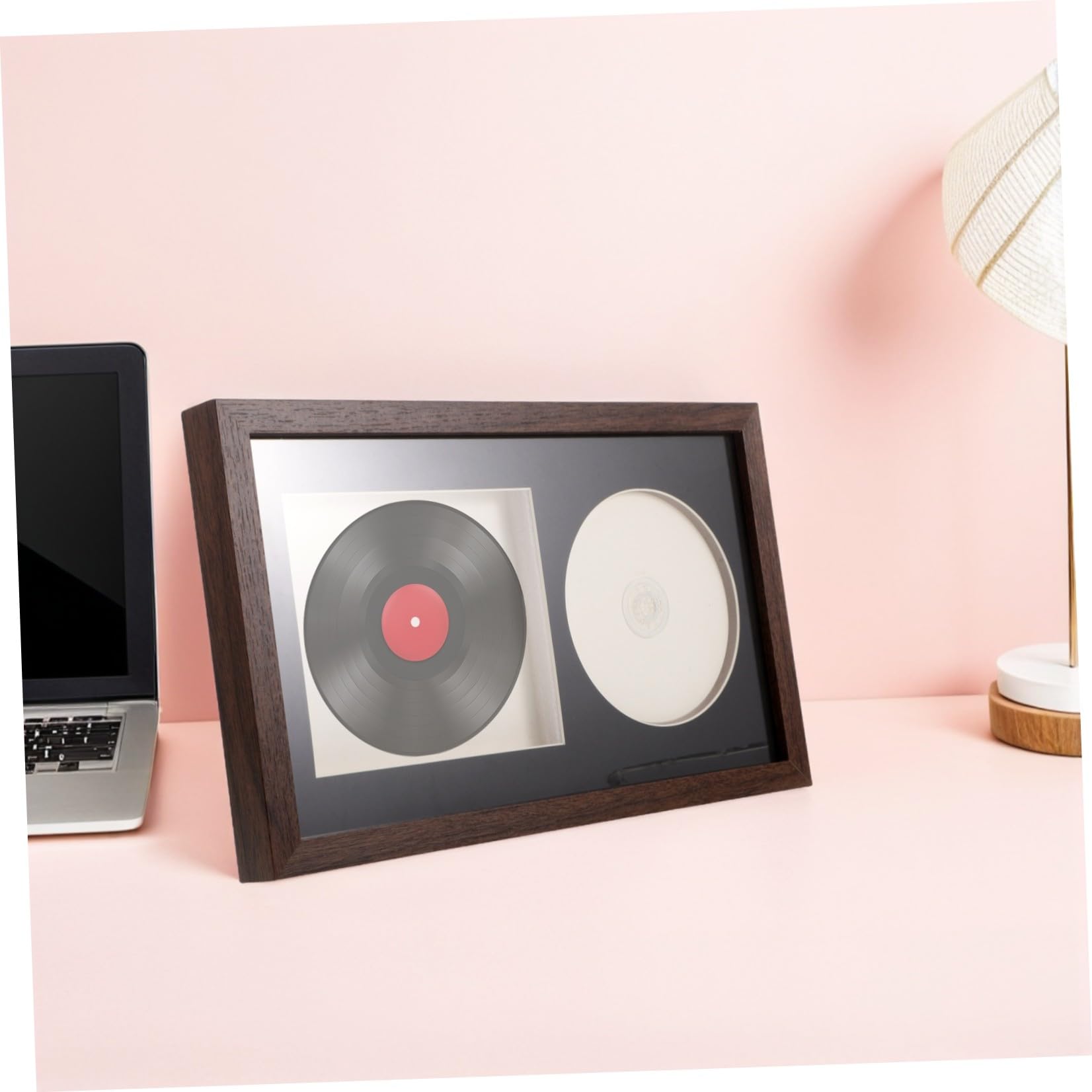 SHINEOFI Cornice per Esposizione Album Musicali e CD in Legno Design 3d Cavo, Supporto Stabile e Posizionamento Flessibile, per Angolo Musica o Soggiorno