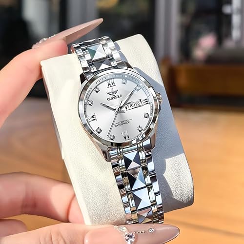 Miniatura 9 de OLEVS Reloj automático para mujer, color azul, dos tonos, fecha, reloj mecánico, calendario, reloj de pulsera impermeable con diamantes Reloj All