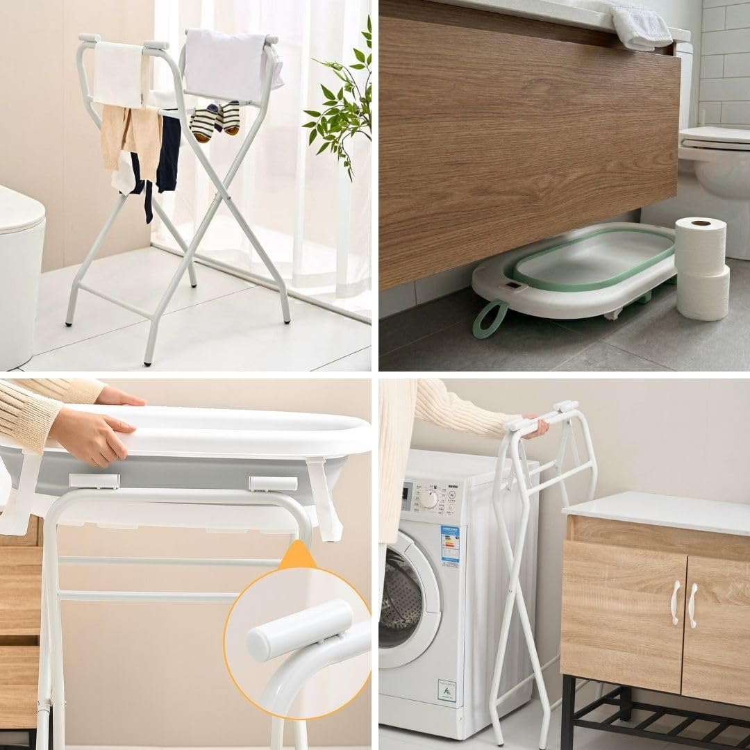 BATHBY | Bañera Plegable para Bebé con Soporte, Cojín Reductor y Termómetro | Set Completo para Recién Nacido | Compacta, Segura y Fácil de Transportar | (Verde SUP)