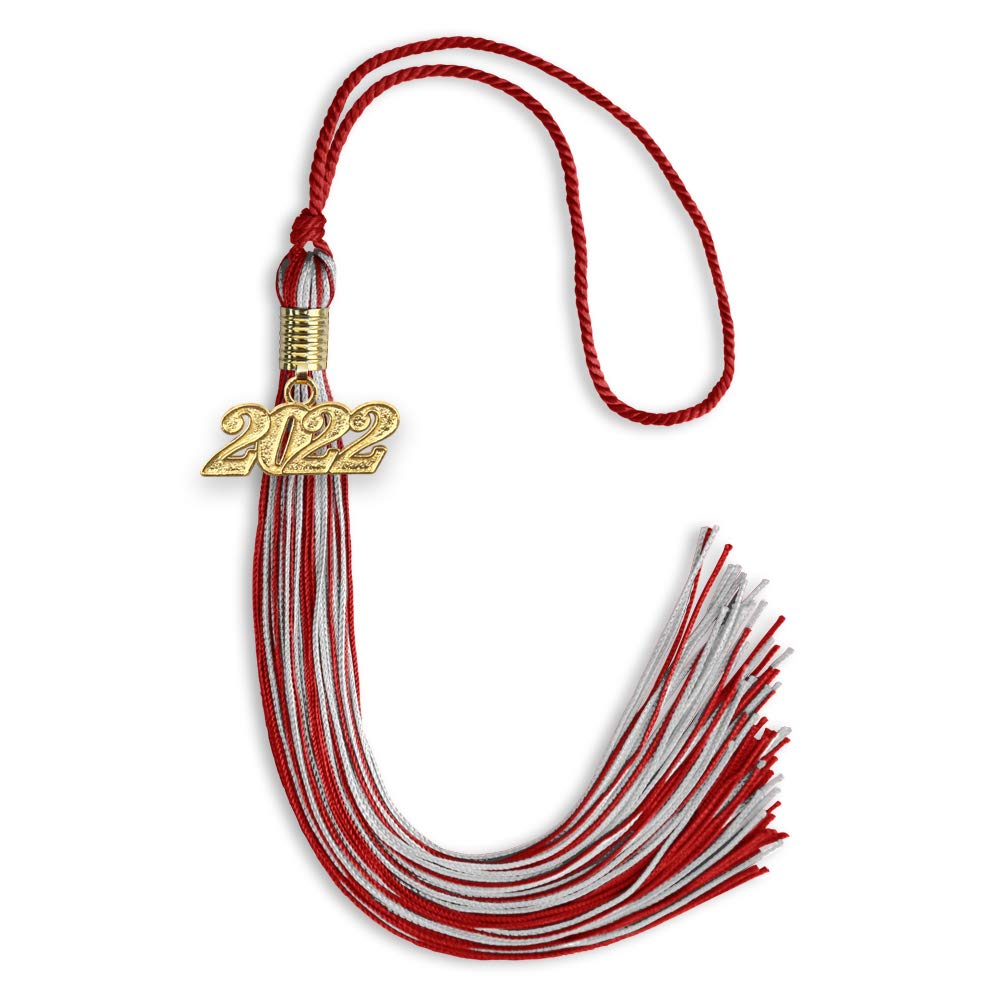 Endea Graduation Mixed Double Color Tassel with Gold Date Drop (Red/Silver, 2022)