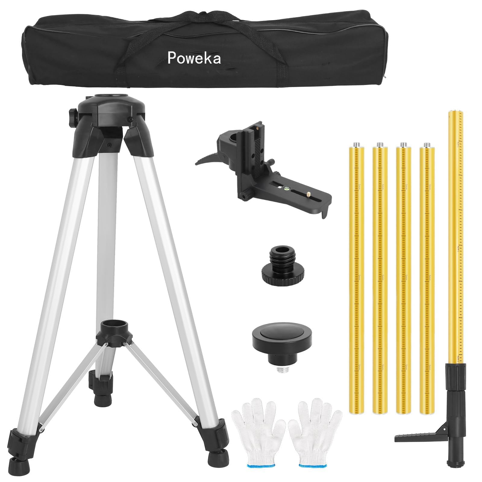 Perche Télescopique Réglable 3,7 m avec Trépied,Laser Level Tripod avec Base de Montage de 1/4“ x 20” et Adaptateur Fileté 5/8"-11 pour Les Niveaux Laser Rotatifs et Linéaires