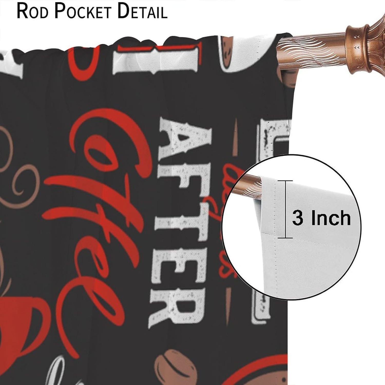 Coffee Curtains Black Retro Brown White Doodle Small Cafe Rod Pocket Blackout Window Drapes for Bedroom Living Room Kitchen Cafe Decor （W21xL45 Inch） x2 Panels