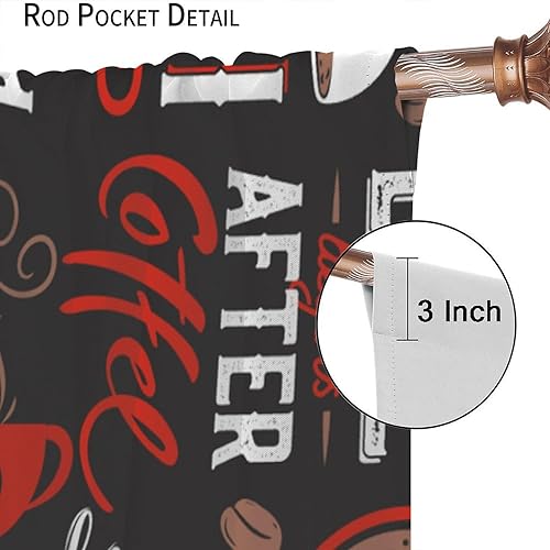 Miniatura 7 de Cortinas retro de café para cocina, taza de té con leche, marrón, blanco, garabatos, negro, rojo, bonita decoración, bolsillo para barra,