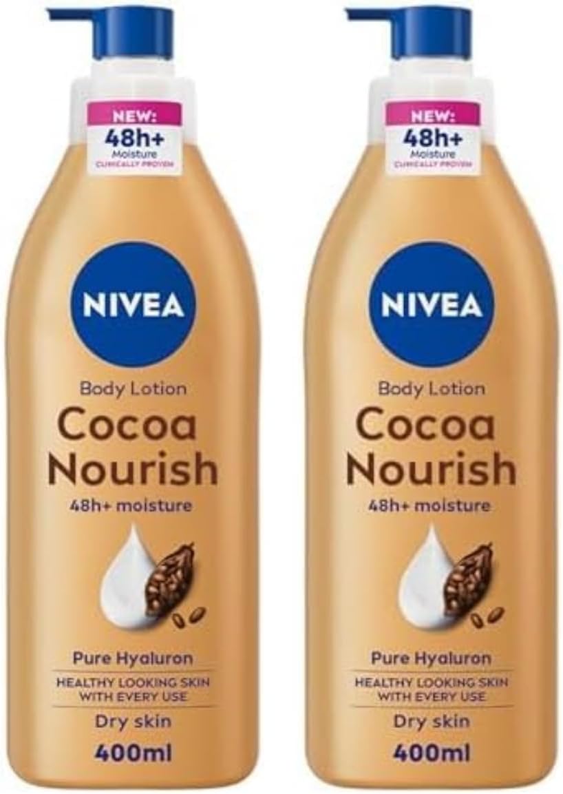 NIVEA Body Lotion for Dry Skin, Cocoa Butter, 5in1 Complete Care, 48H Deep Moisture, 400ml (Pack of 2)