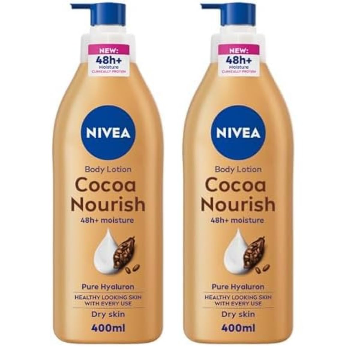 NIVEA Body Lotion for Dry Skin, Cocoa Butter, 5in1 Complete Care, 48H Deep Moisture, 400ml (Pack of 2)