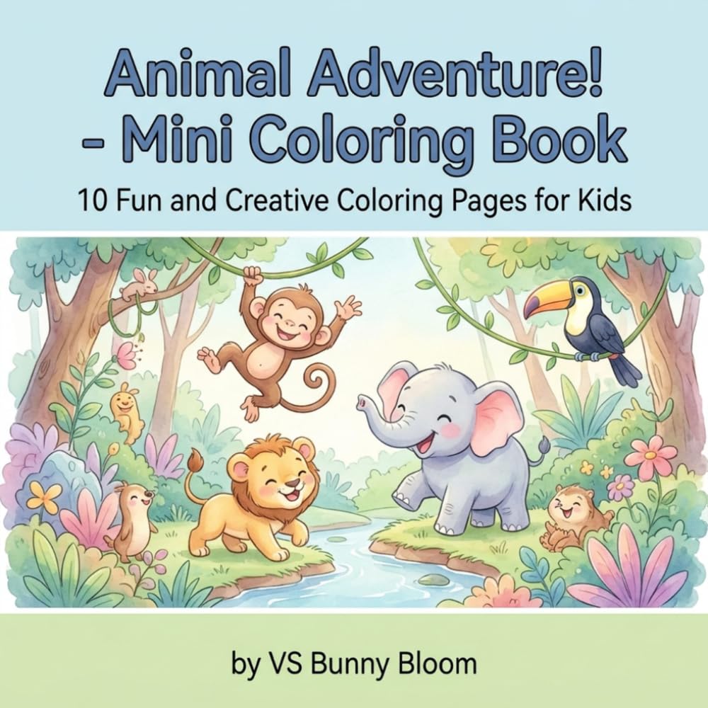 Animal Adventure! - Mini Coloring Book: 10 Fun and Creative Coloring Pages for Kids