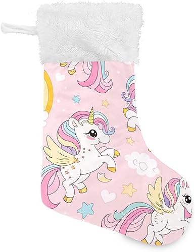 Kigai 1 calcetín de Navidad lindos unicornios grandes y cálidos de 18 x 12 pulgadas, decoración de medias de Navidad colgantes para la familia,