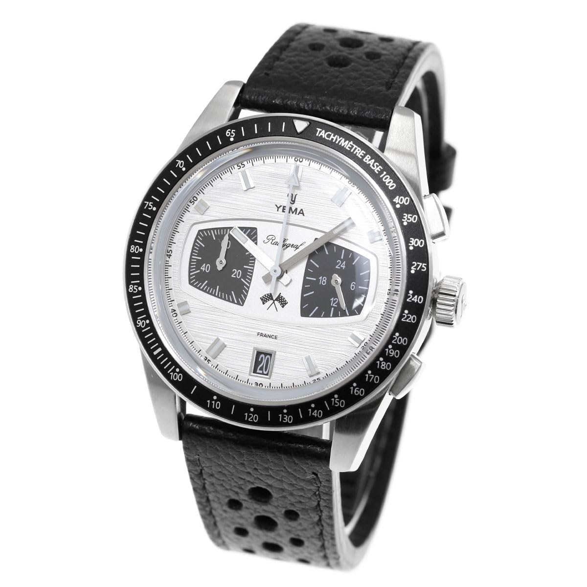 YEMA Rallygraf Panda Acier Hybride Mécanique Quartz Cuir Blanc Montre Homme, Noir